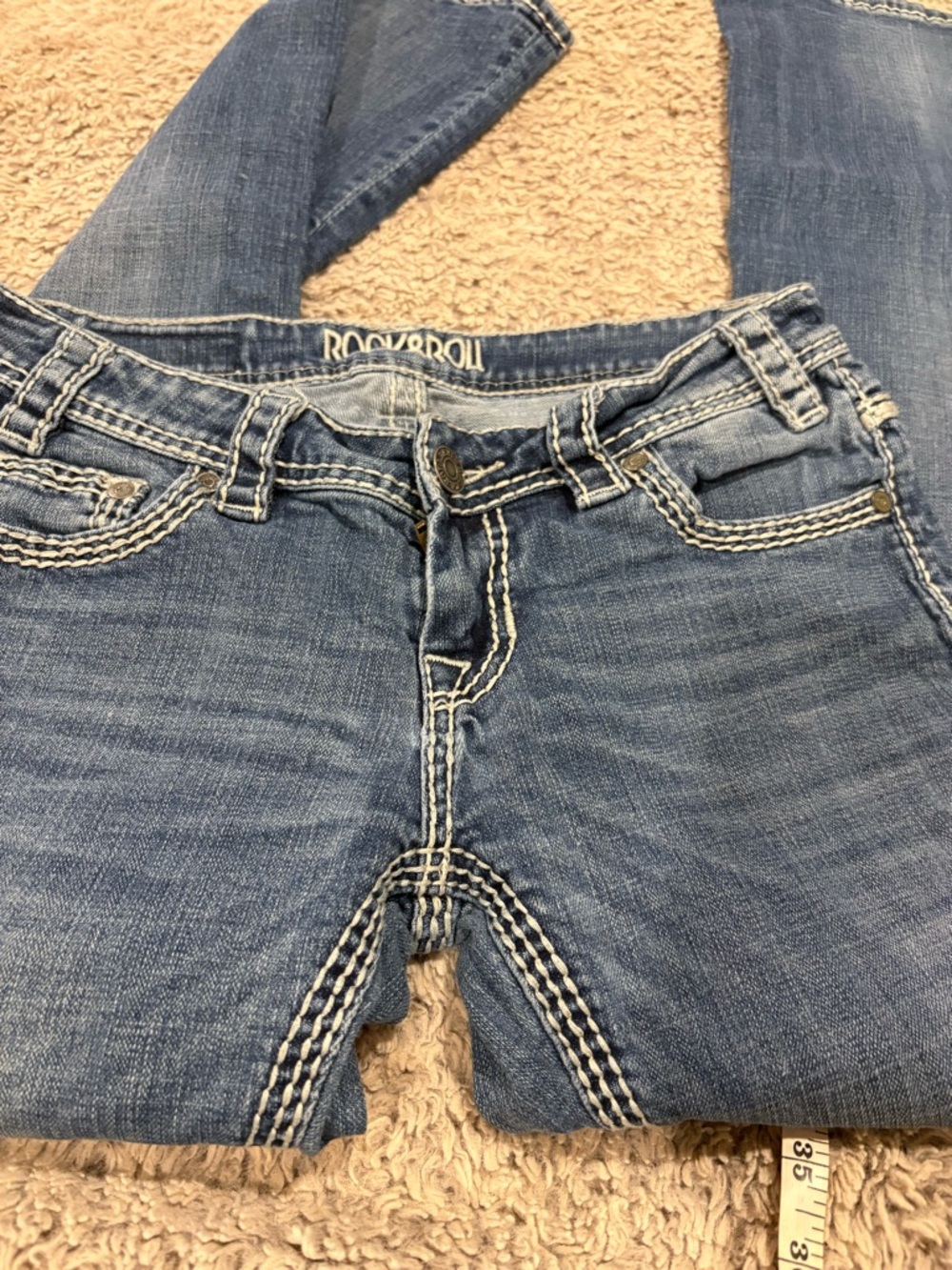 Rock & Roll Cowgirl Medium Blue Skinny Jeans with Contrast Stitching